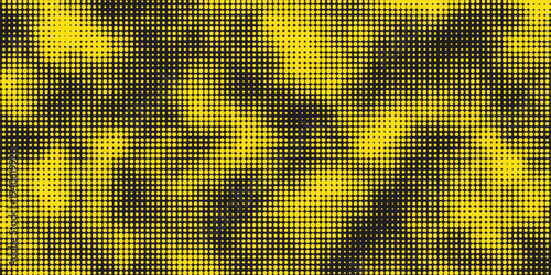 Creative yellow and black halftone dot texture background, abstract dotted camouflage pattern, pop art comic style halftone gradient, modern digital backdrop. creative background