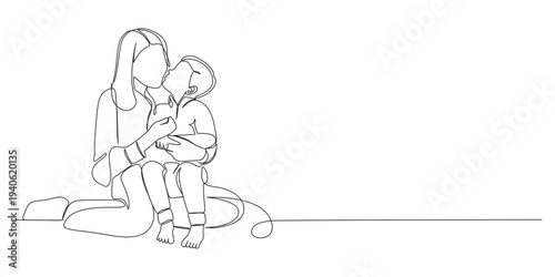 Mother and baby line art vector illustration, mothers day celebration background