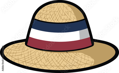 Cartoon straw hat with French flag colors on white background