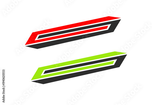 Abstract Geometric Design with Red and Green Elements on White Background