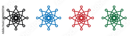 Abstract molecular network structures in black, blue, red, and green on white background for science and technology concepts