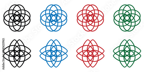 Colorful geometric torus knots abstract design vector illustration set for science and math concepts