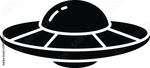 Black UFO flying saucer vector icon isolated on White Background