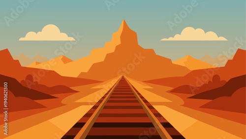 Railroad tracks through desert landscape