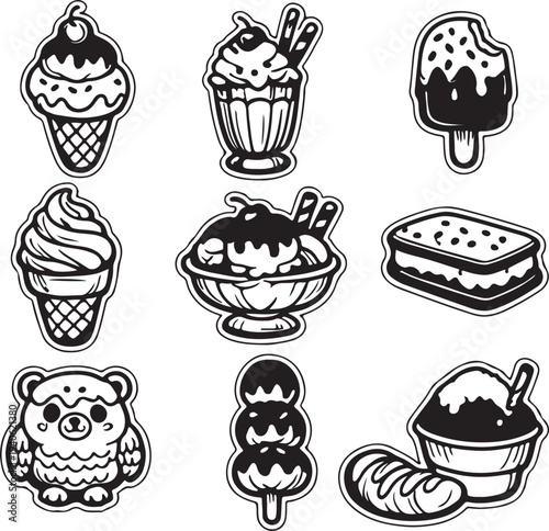 Cute birthday bakery set of cakes and sweets featuring chocolate cupcakes and cream muffins in a seamless cartoon vector illustration pattern for a sweet dessert celebration design