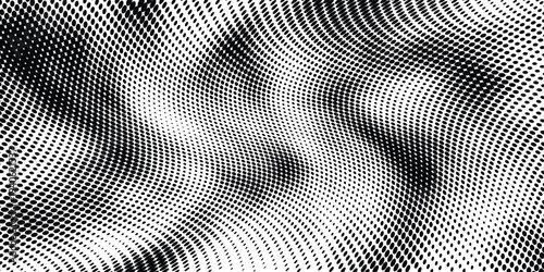Grunge monochrome halftone dots ripple pattern, abstract warped dotted texture, modern digital background. background design