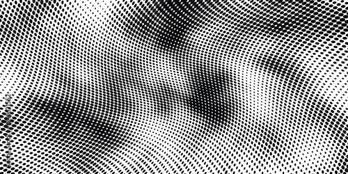 Fotografía Creative monochrome halftone dots ripple pattern, abstract warped dotted texture, modern digital background