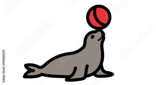 Seal Balancing Red Ball on Nose Cartoon