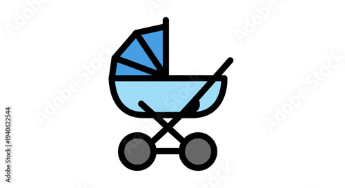 Baby stroller icon, light blue for newborn transport