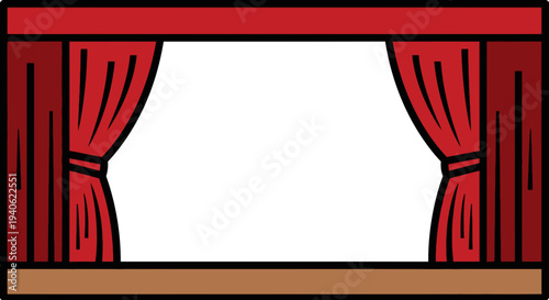 Theater Stage With Red Curtains Open Front View