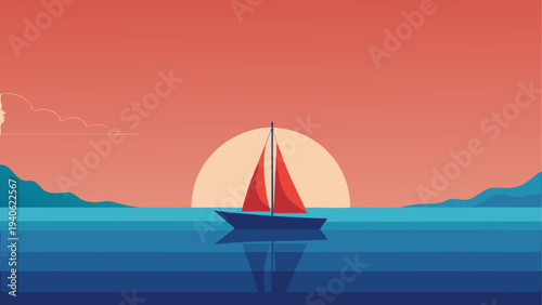 Sailboat sailing on the ocean at sunset