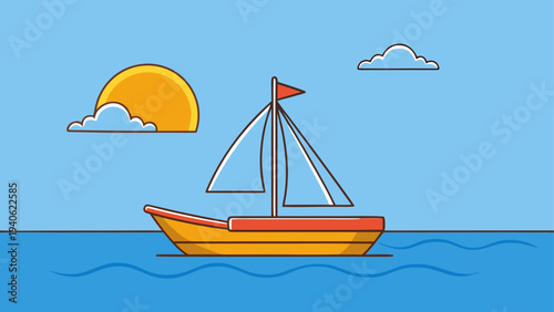 Cartoon sailboat sailing on a sunny day