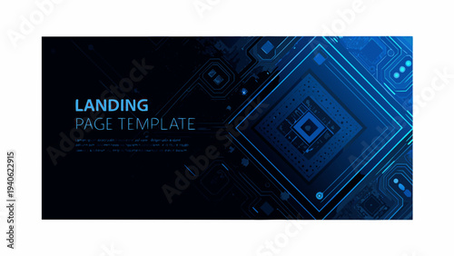 Abstract futuristic technology background with circuit board and landing page template