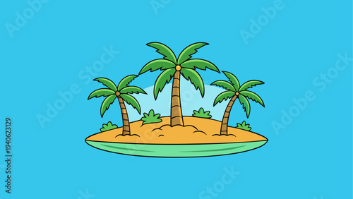 Island with three palm trees illustration
