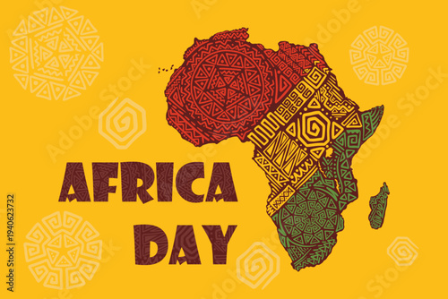 African Continent Map Tribal Ethnic Hand Drawn Vector