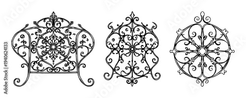 Pizzelle iron set with black line art and ornate pizzelle iron pattern featuring illustration, design, iconography with pastry and dessert