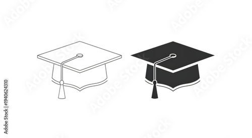Modern flat graduation hat icons for education and university UI