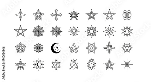 Modern sacred geometry symbols collection isolated on white
