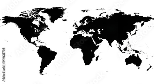 World map silhouette black continents isolated on white background