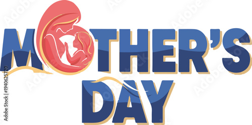 Mother's day text with silhouette of mother holding baby in womb illustration