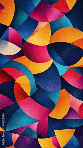 Vibrant Geometric Abstract Pattern with Overlapping Circles and Rectangles in Bold Colors