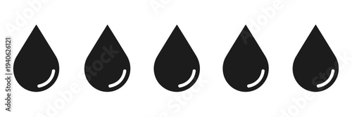 Collection Of Water Droplets With Different Shapes, Water Drop Icon Set With Various Forms, Rain Droplets And Liquid Splash Symbols, Clean Aqua Design Elements, Vector Illustration Isolated Transport.