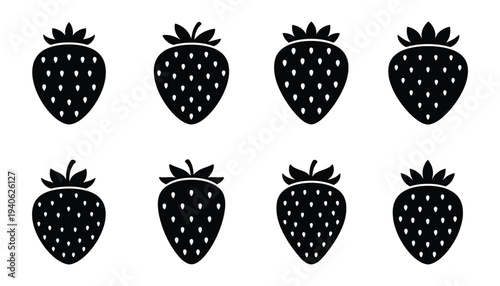 Eight black strawberry with seeds strawberries white background isolated