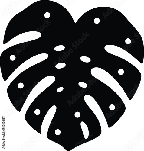 Black Monstera Leaf Illustration with Holes