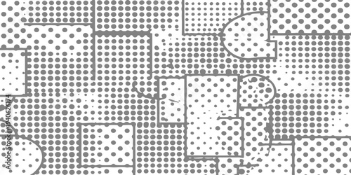 Abstract grey geometric halftone dots pattern texture background with overlapping square blocks vector illustration