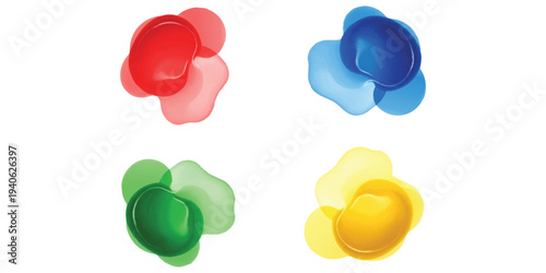 Abstract set of soft translucent colorful organic blobs and fluid overlapping liquid shapes on white background vector illustration