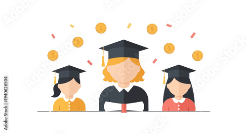 Graduating Students Celebrate Financial Success With Falling Coins and Confetti