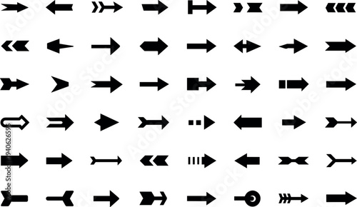 Collection of modern black arrow icons for navigation and direction