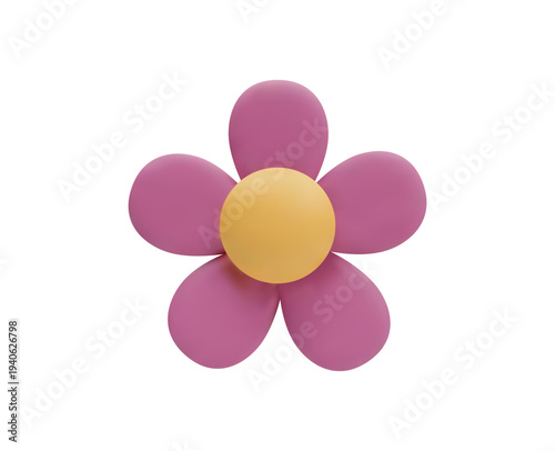 Chamomile 3D plastic style vector icon. Clay or plasticine texture beautiful pink daisy flower. Blossom single plant for floral realistic design. Cartoon volume gardening tool