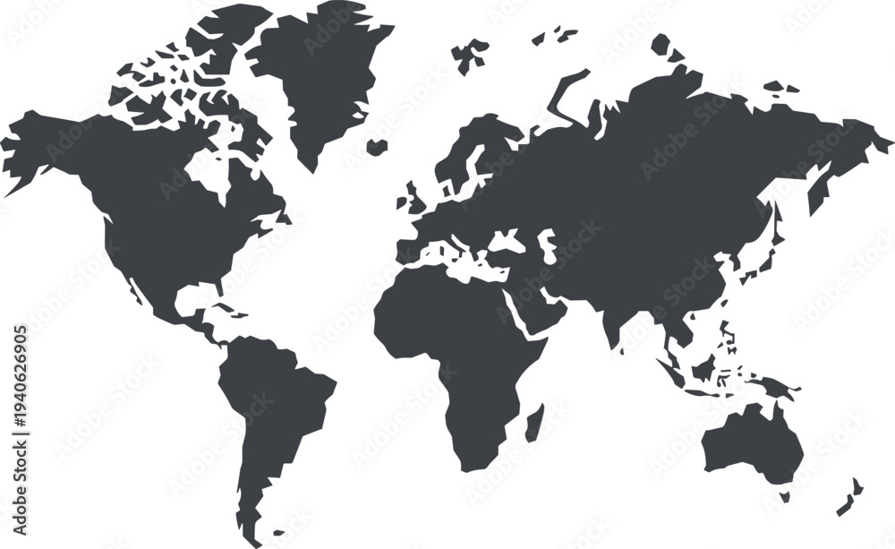 Naklejka premium Dark gray world map on white background for global business and travel