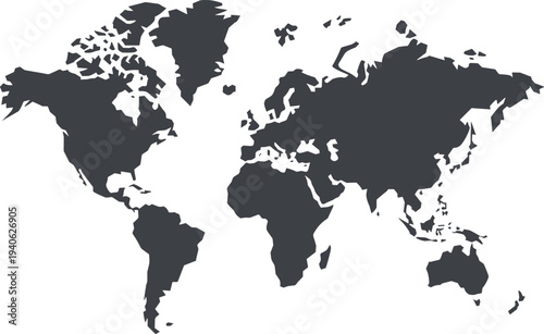 Dark gray world map on white background for global business and travel