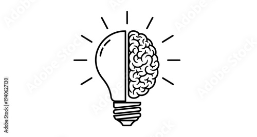 Brain and light bulb icon representing creative idea and intelligence
