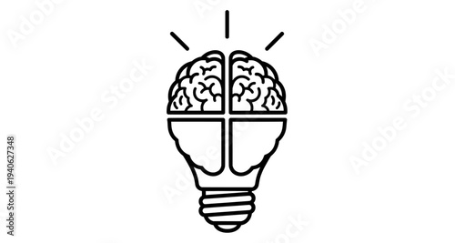 Brain and light bulb icon representing creative idea and intelligence
