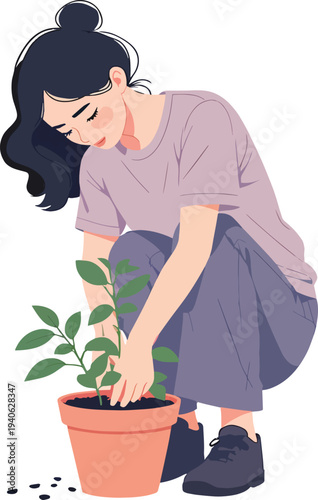 uomo donna coltiva le piante vasi di fiori vettoriale