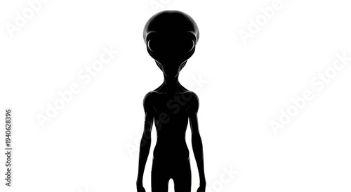 Extraterrestrial alien silhouette vector, mysterious grey alien character on white background, sci-fi humanoid creature icon for ufo research