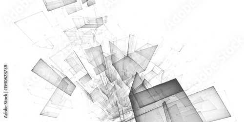 Abstract geometric composition with interconnected shapes creating a futuristic data structure