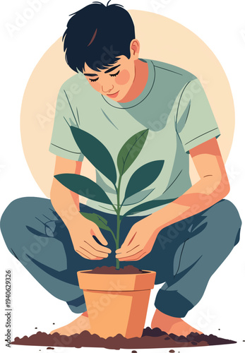 uomo donna coltiva le piante vasi di fiori vettoriale