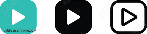 Three Play Button Icons in Different Styles and Colors Keywords: play, button, icon, video, media, player, start, go, forward