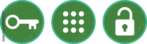Three Security Icons in Green Circles illustration