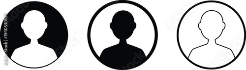 Three user profile icons in black and white variations on white background avatar person