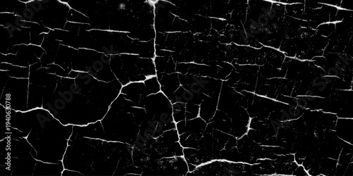 Big breaking ocean waves isolated on black background. Water splashes. Black and white illustration. Natural black marble texture with white cracked seamless patterns on ground background