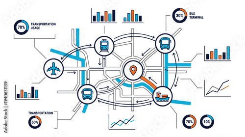 Efficient transportation network with various travel modes and statistics