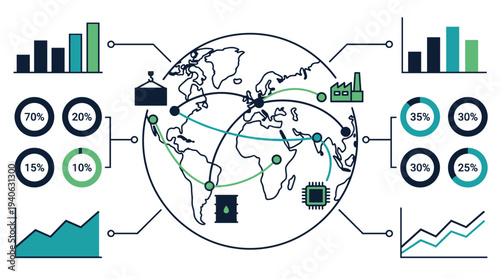 Global business and technology connections with data visualization