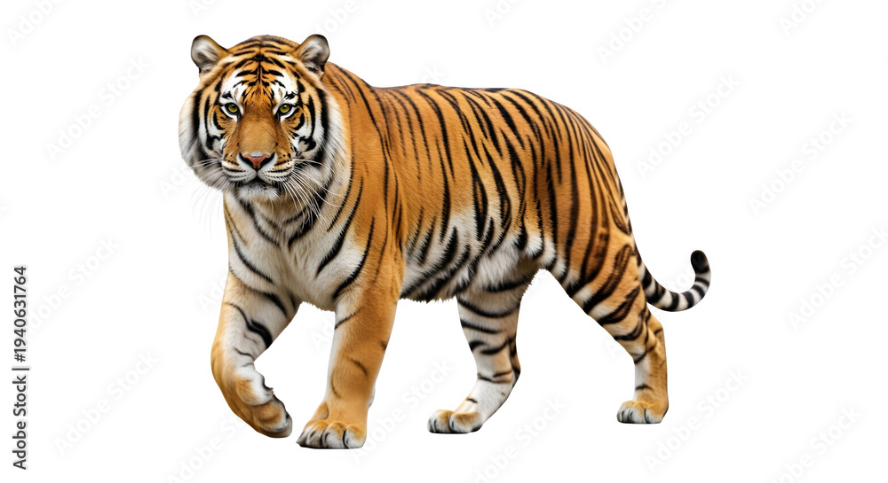 Obraz premium Majestic Bengal Tiger Standing Isolated on PNG, on transparent background