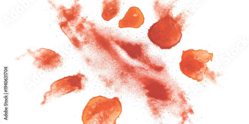 Abstract red and orange watercolor splotches on a white background creating a dissolved handprint shape
