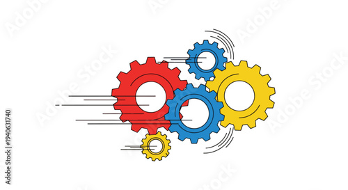 Colorful Interconnected Gears in Motion.